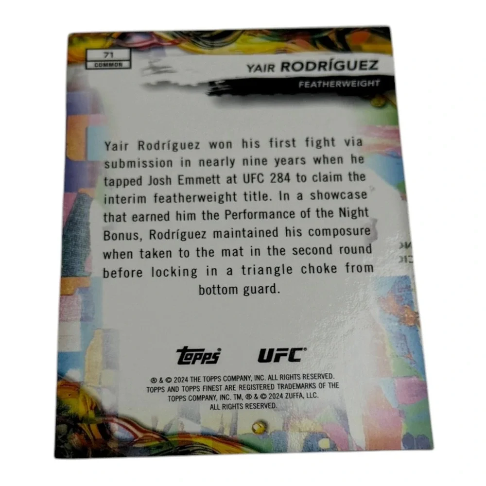 2024 Topps Finest UFC Yair Rodriguez Common Base Card 71 Featherweight MMA